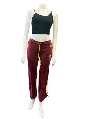Platinum FUBU x Harlem Globetrotters “Twiggy” Vintage Velour Burgundy Pants Med